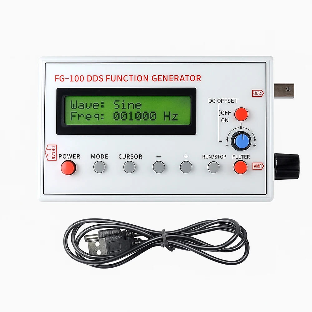 FG-100 DDS Function Signal Generator 1Hz-500kHz Sine Square Triangle Waveform Output USB 5V Powered Frequency Tester