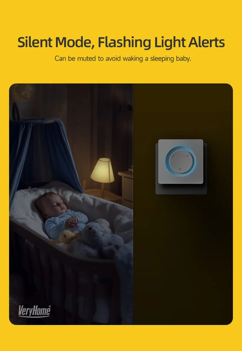VERYHOME Wireless Doorbell with Large Button, 500ft Range, IP44 Waterproof, LED Night Light, Loud Chime, New Chip, Home Security