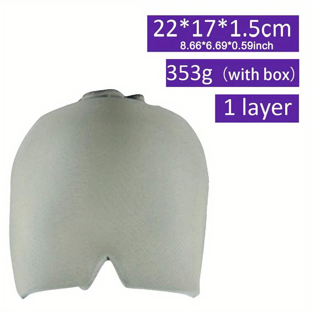 Grey gel ice pack migraine relief hat for headache, sinus, and tension therapy with dimensions and weight specs.