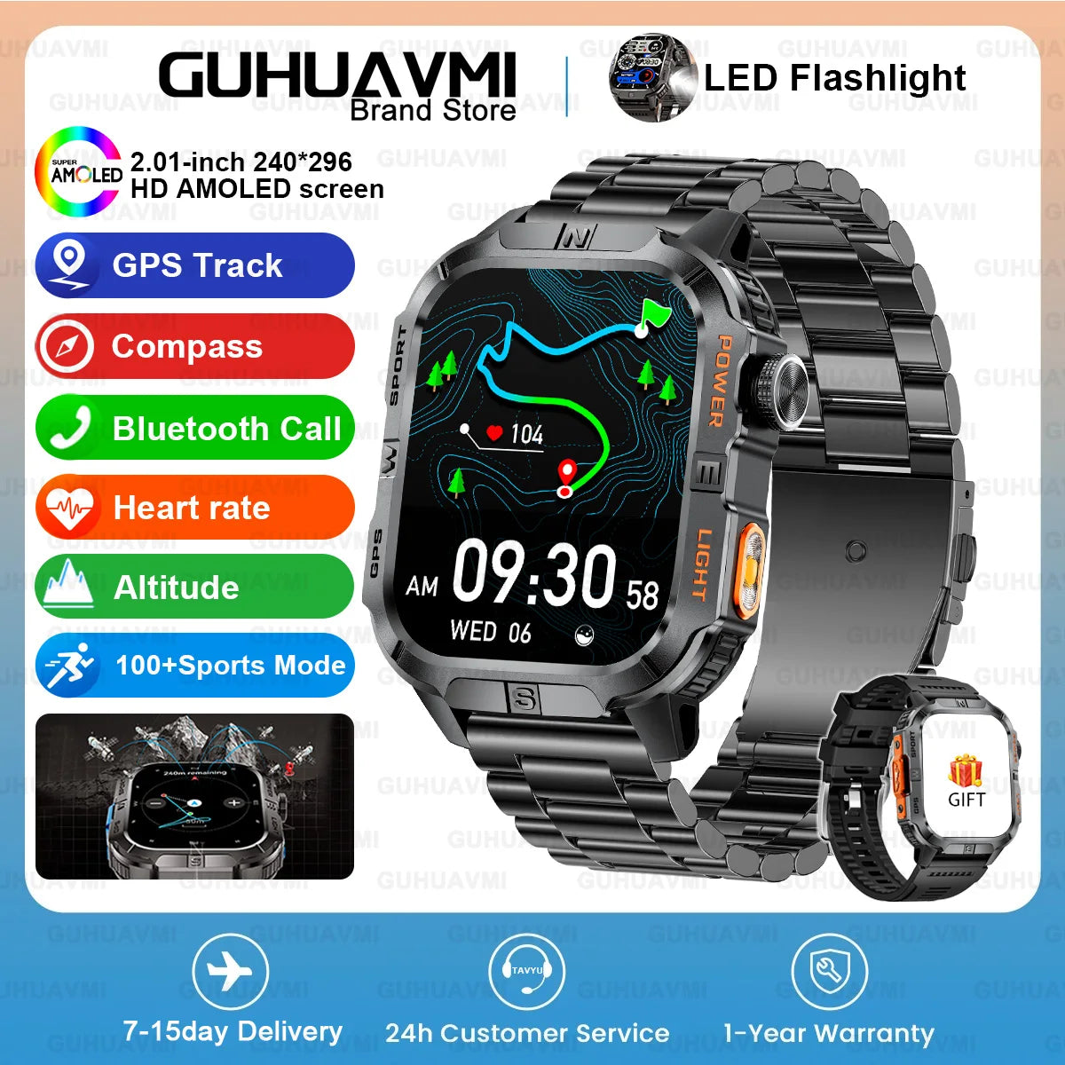 2026New Outdoor Military Men's Smartwatch, Equipped With GPS LED Lighting, Compass, Wireless Communication IP68 Waterproof Watch