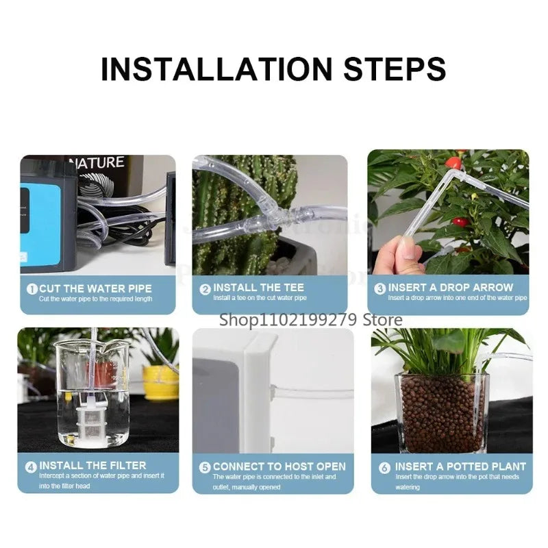 Solar Auto Drip Irrigation Kit Dual Water Pump Smart Watering Controller Outdoor Automatic Irrigation System for Yard Balcony Potted Plants & Home Flower Cultivation