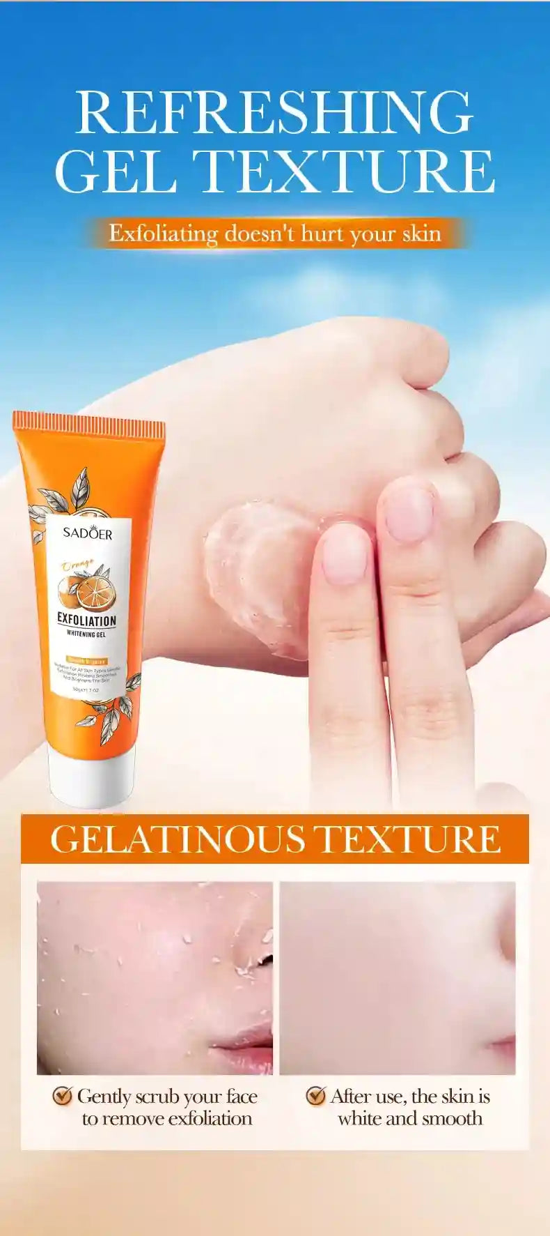 Orange Exfoliating Gel Facial Scrub for Deep Pore and Blackhead Treatment Scrubs Treatments Tidesmit