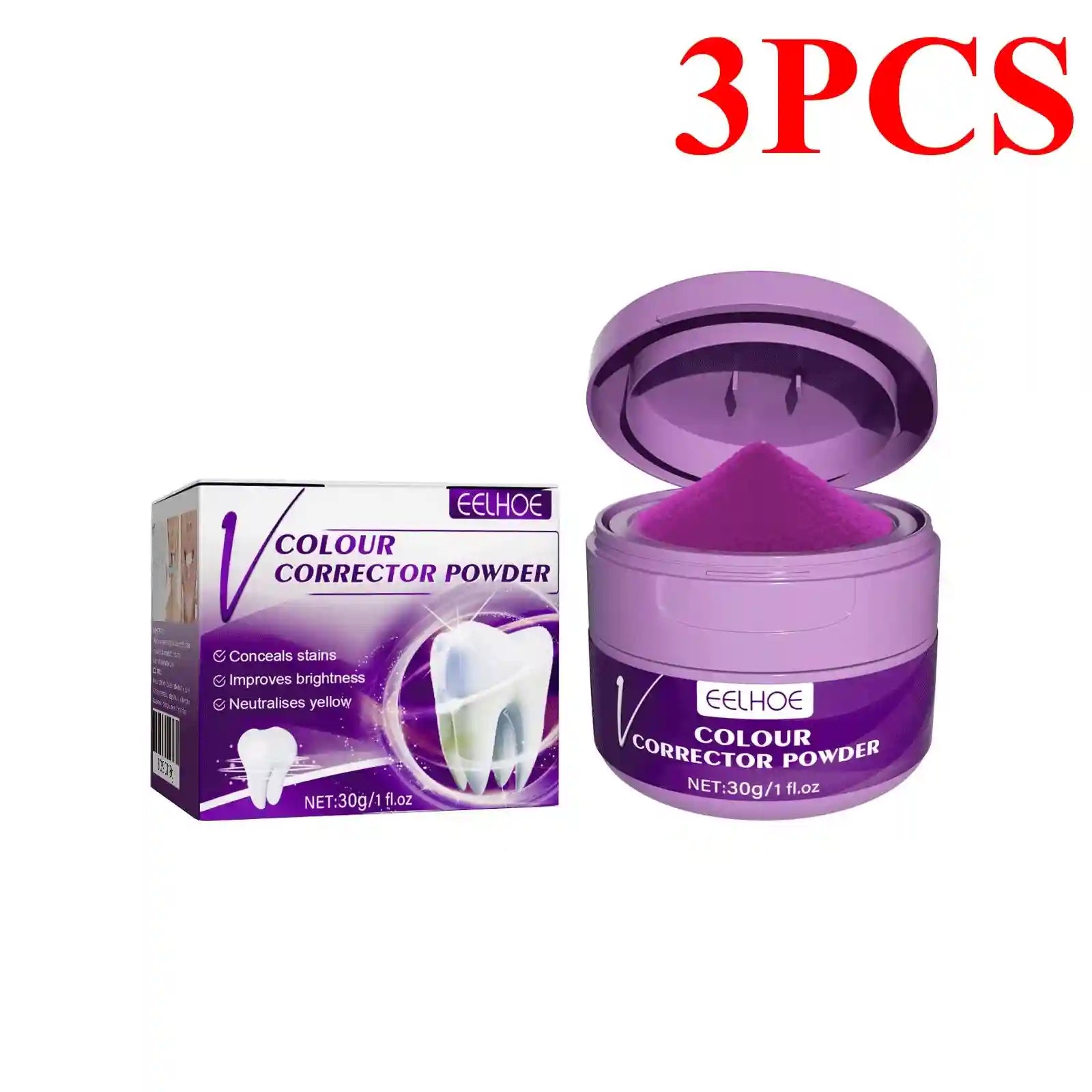 Tidesmit purple teeth whitening powder for plaque removal, stain whitening, and fresh breath dental care.