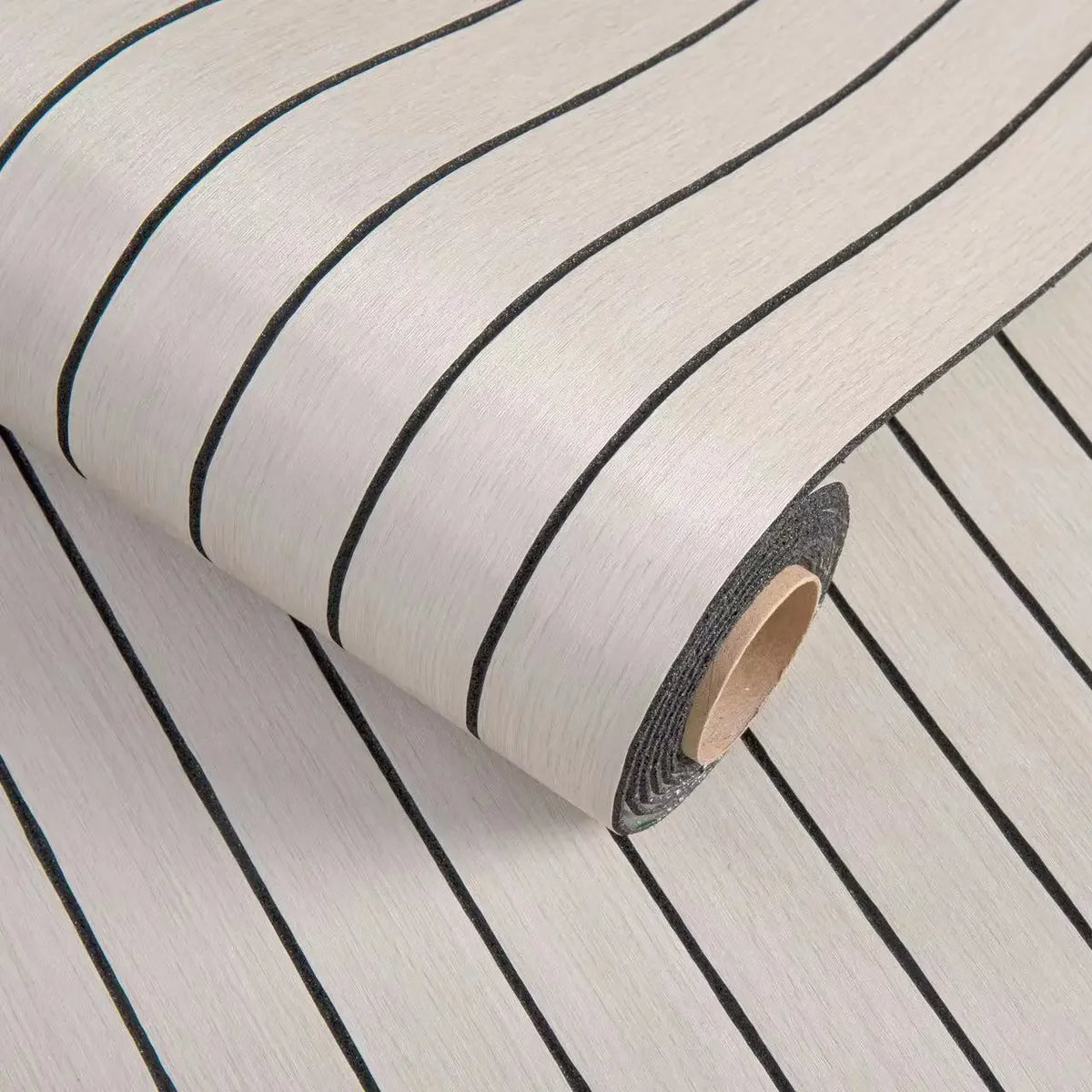Self-adhesive 3D wall sticker roll, light beige wood-look stripes with dark outlines