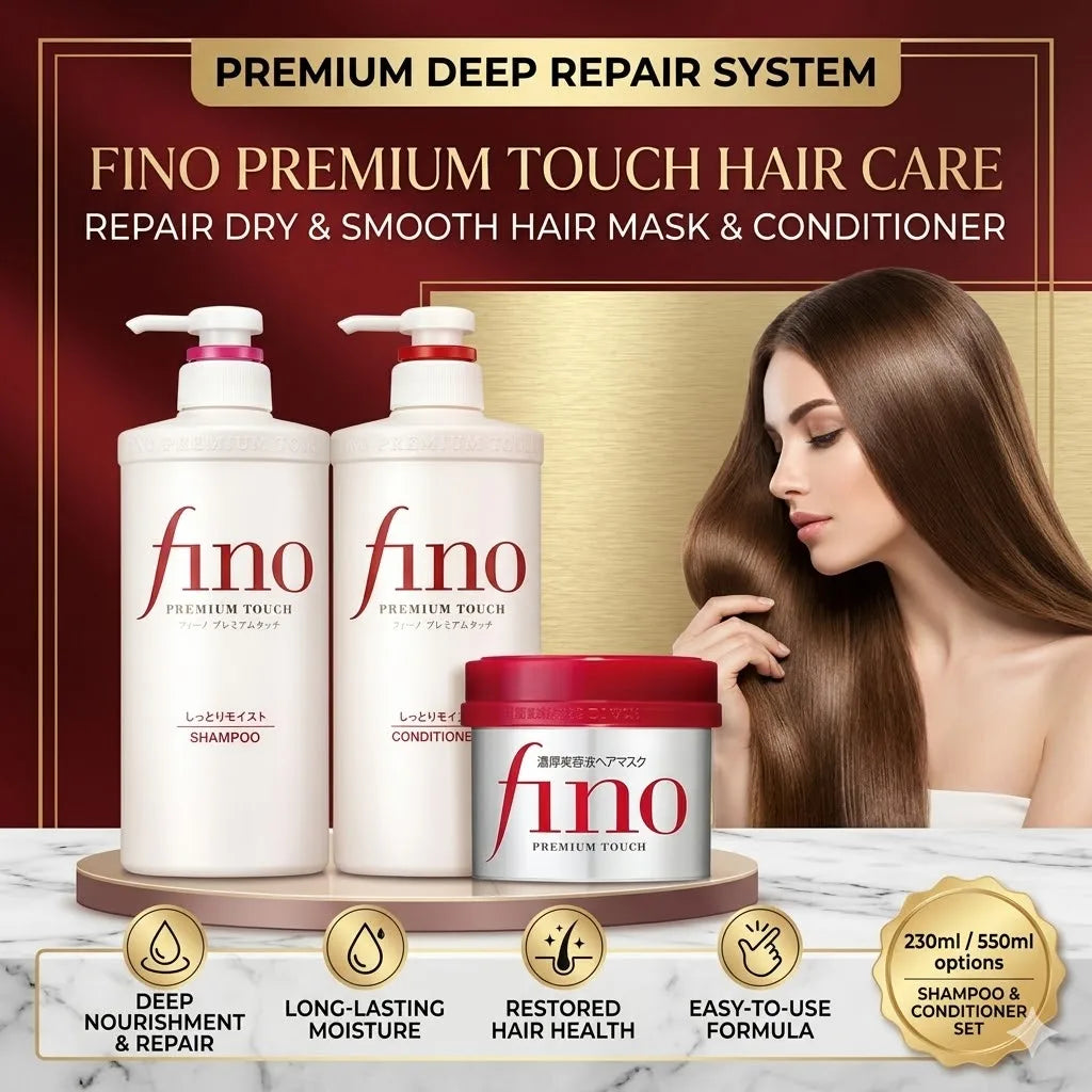 Fino Premium Touch Hair Care Set Deep Repair Damaged Hair Oil Control Volumizing Smooth Shiny Hair Mask Conditioner