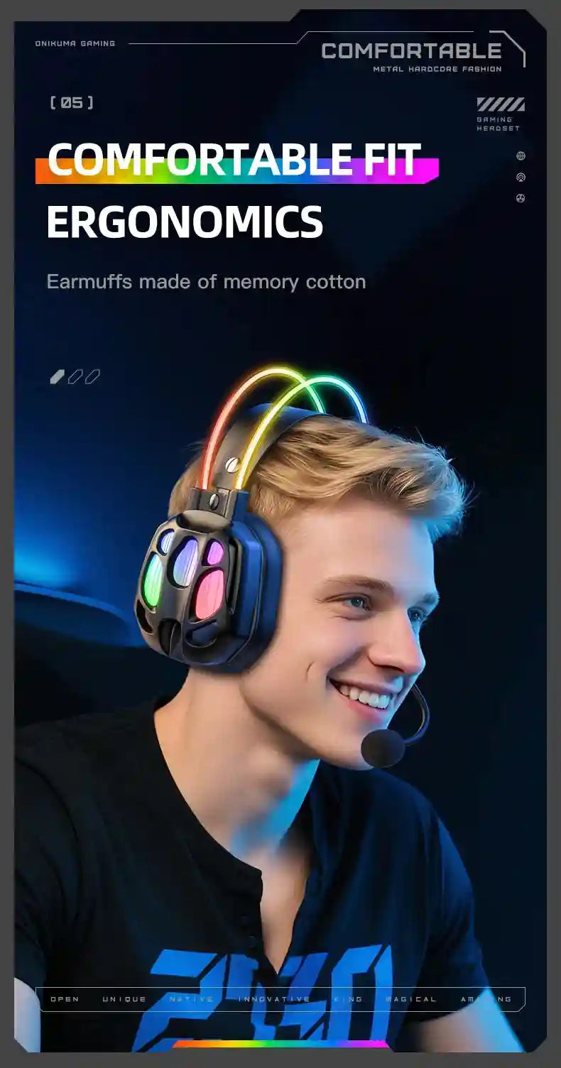 ONIKUMA X89 Gaming Headphones: Surround Sound Over-Ear Wired Headset Tidesmit