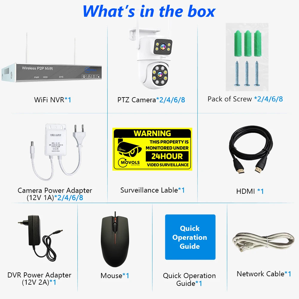 Movols H.265 3MP 5MP Wireless CCTV System Two Way Audio Waterproof PTZ WIFI IP Security Camera 10CH NVR Video Surveillance Kit