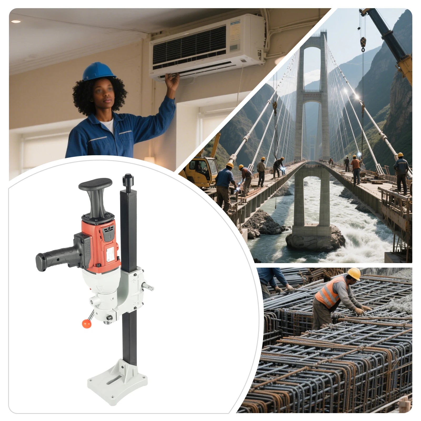 2200W Diamond Core Drill Rig Dry Wet Dual Use Handheld Vertical 2-in-1 Concrete Drilling Machine 180MM EU Plug