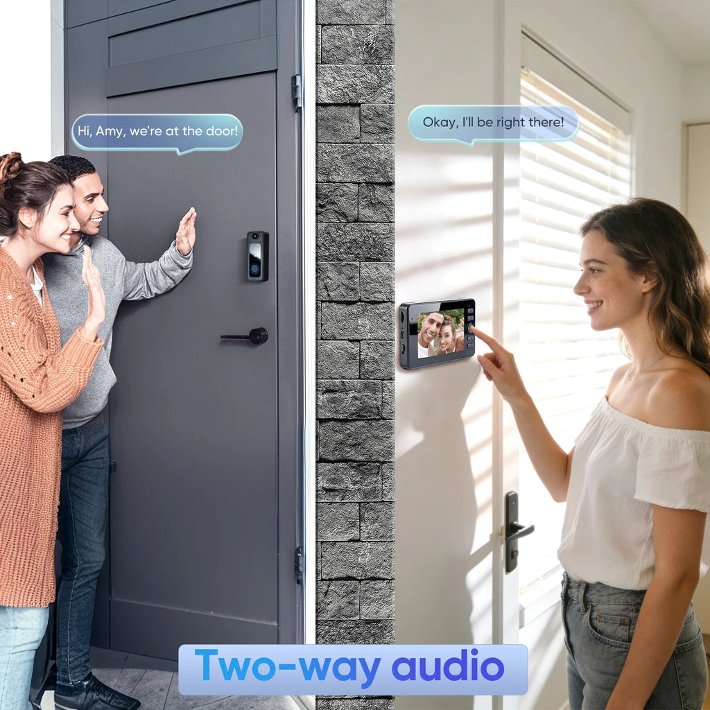 Wireless Video Doorbell With Screen 4.3'' IP65 HD Smart Intercom 2.4G NoWIFI Visible Outdoor Doorbell Two-Way Audio Night Vision