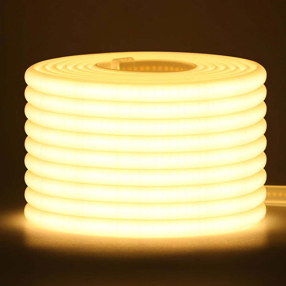 220V Dimmable COB LED Strip Light 288 LEDs/M Dimmer Switch ON/OFF Waterproof EU Plug Flexible Neon Lamp Decor 3000K 4000K 6000K