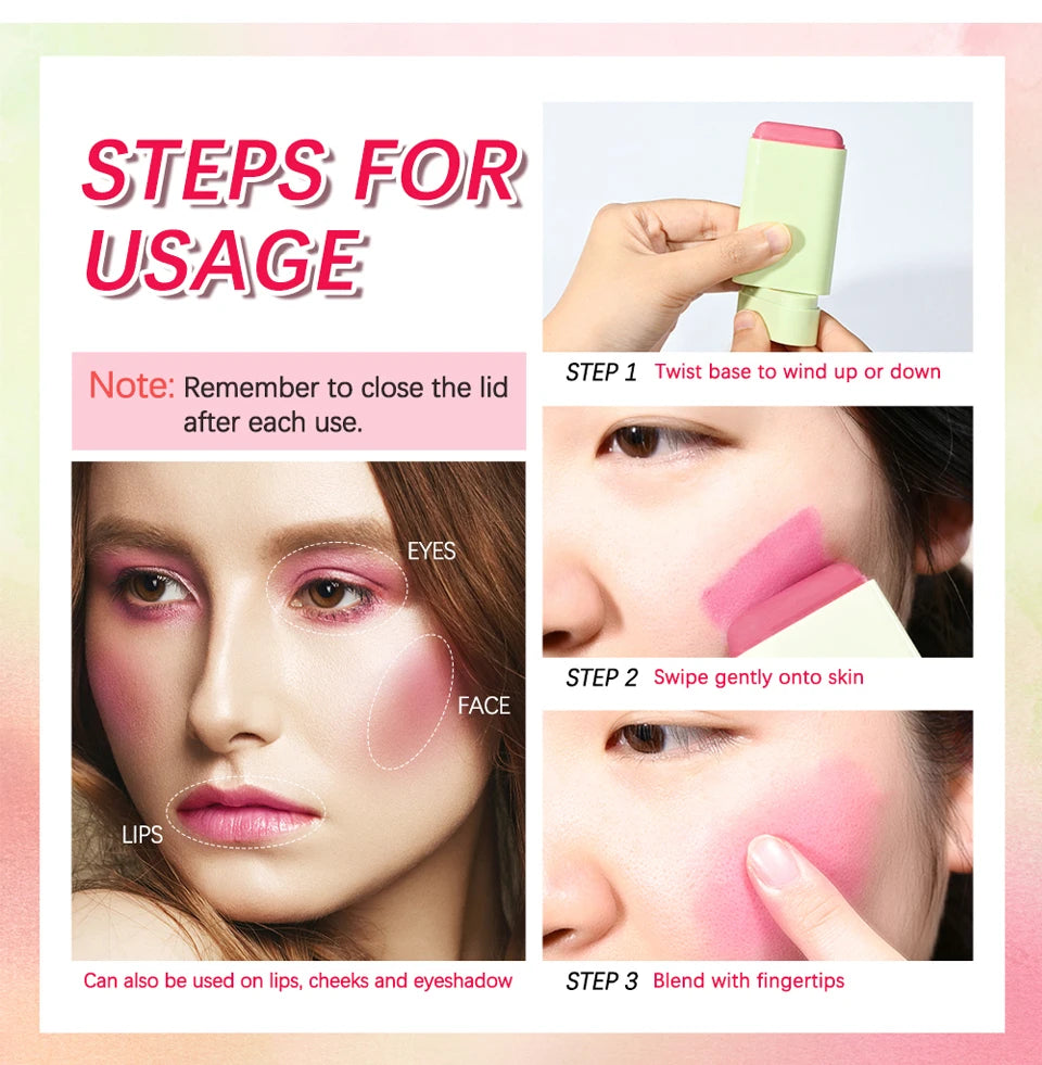 Tidesmit rotating blush cream stick in orange shade showing moisturizing waterproof texture for natural face makeup