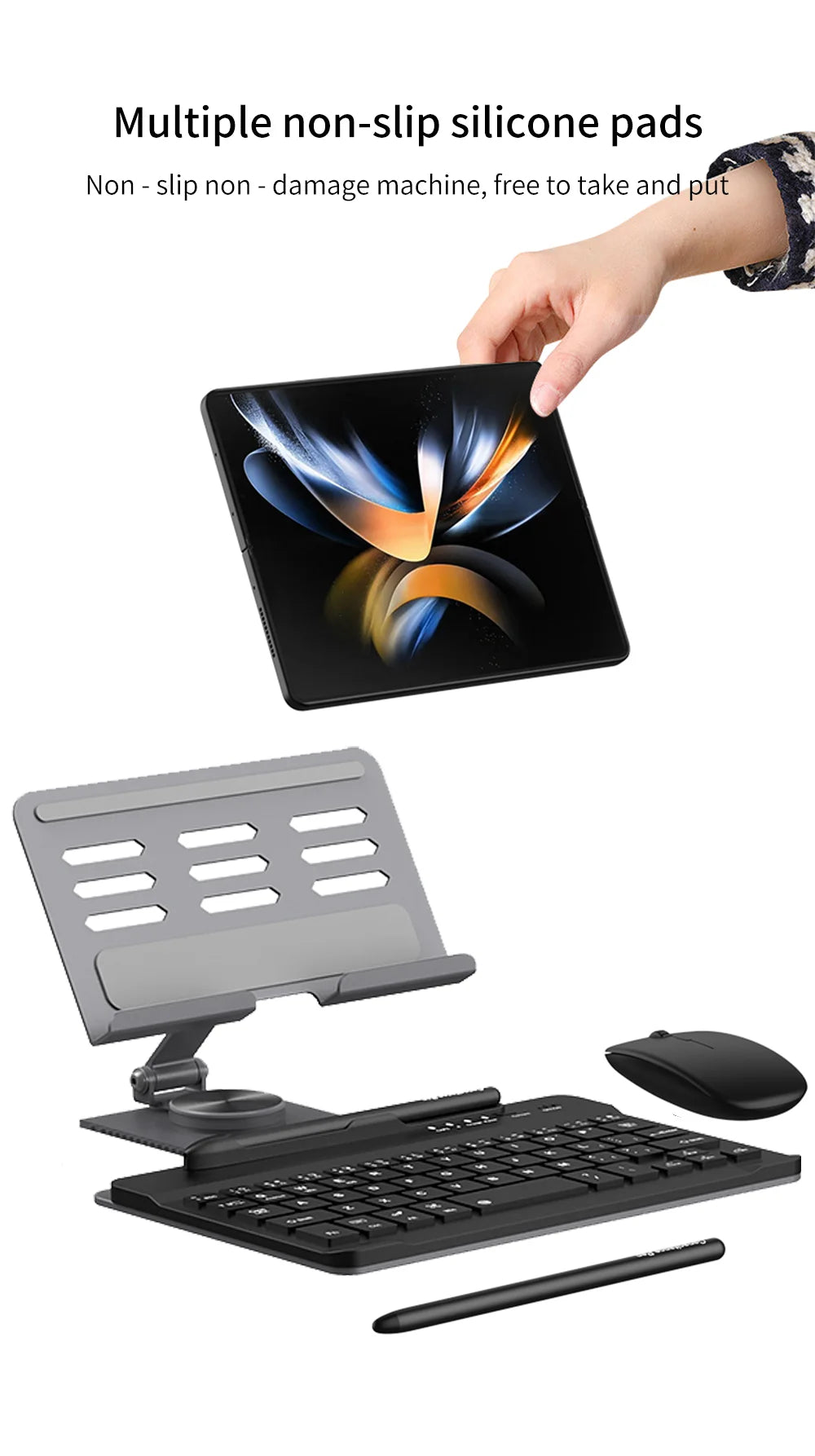 Wireless Keyboard and Mouse for Samsung Galaxy Z Fold Set - Navy/Black/Silver Tidesmit