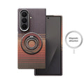 Samsung Galaxy S24 Ultra phone case with woven multicolored texture, built-in magnetic ring, and foldable kickstand.