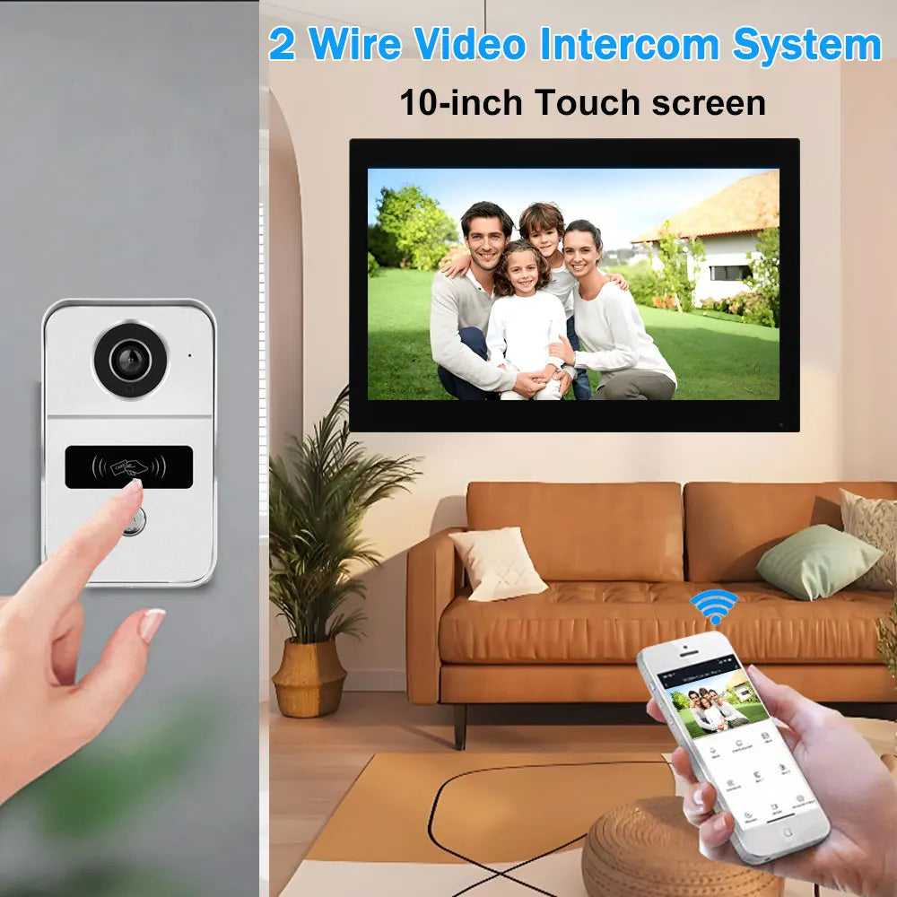 Home Smart Wireless WiFi Video Intercom Doorbell 2 10 inch Screen 1080P 2 Wires Video Doorphone System with Electric Strike Lock