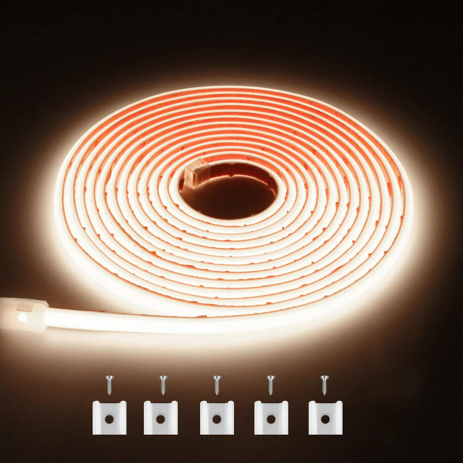 Self-adhesive COB LED strip coil, cool white glow, with small connector modules