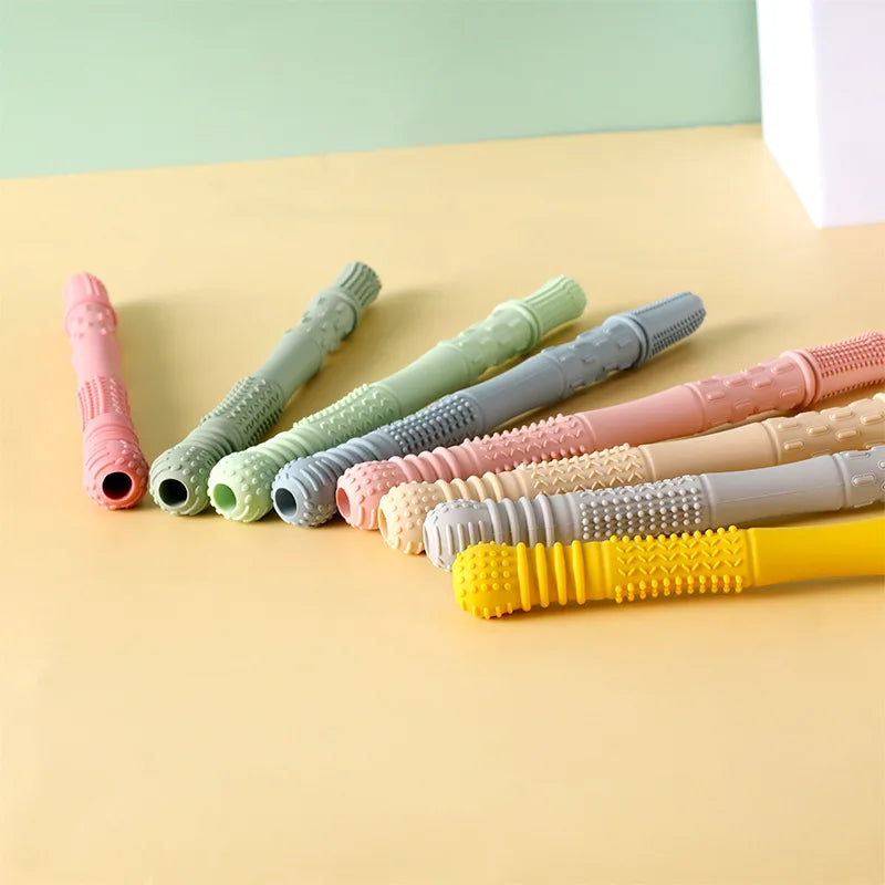Children Baby Teether Chewing Glue Silicone Hollow Teething Tube Anti-eat Hand Molar Stick Newborn Toys Gift Accessories
