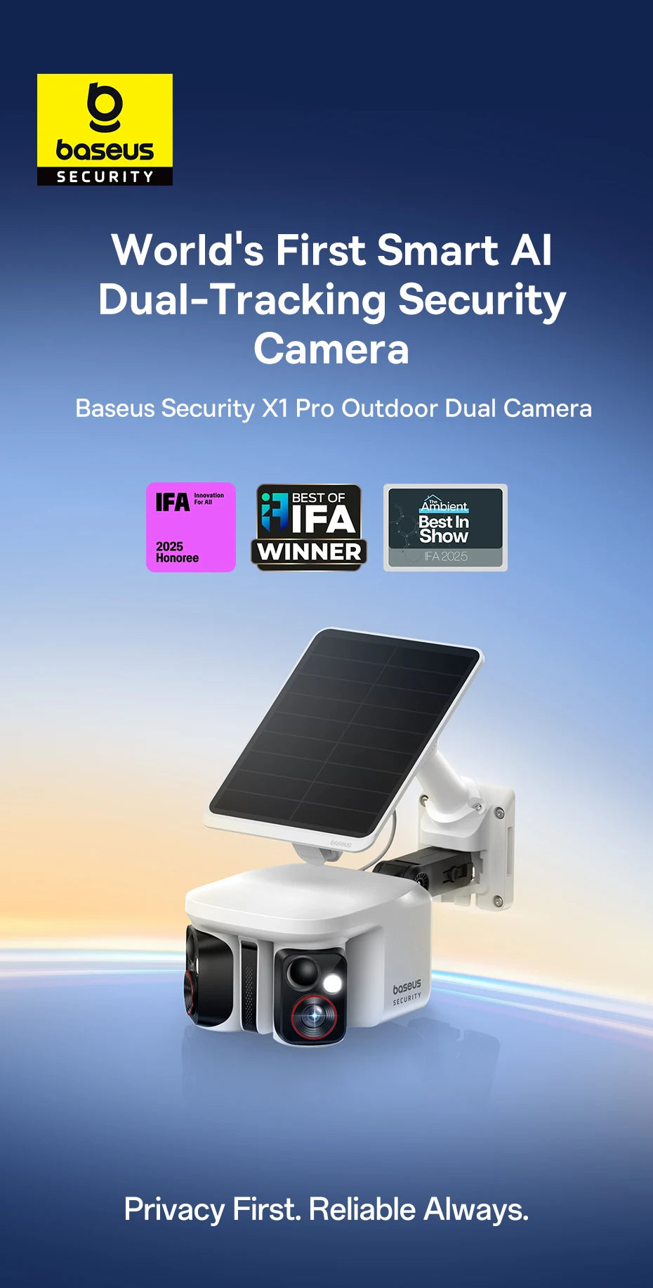 Baseus Security X1 Pro Outdoor Dual Camera Wireless 3K Camera Solar Panel Face Recognition Smart AI Tracking Security Camera