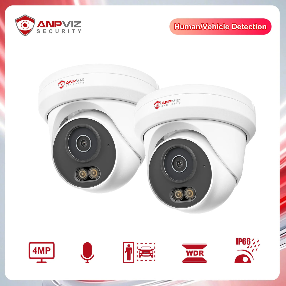 4MP white IP turret security cameras, two-pack, dual spotlights