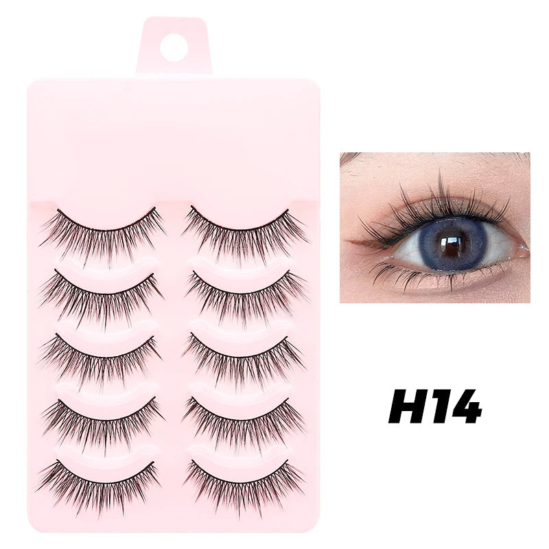 Anime Manga False Eyelashes - Natural Wispy Faux Lashes - 5 Pairs Set False Eyelashes H14 Tidesmit