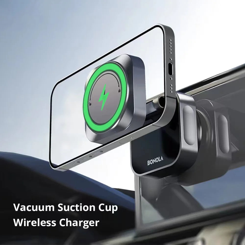 Bonola Suction Cup Car Wireless Charger Foldable for iPhone 17/16/15/Android 15w Magnetic Wireless Charging Vacuum Suction Stand