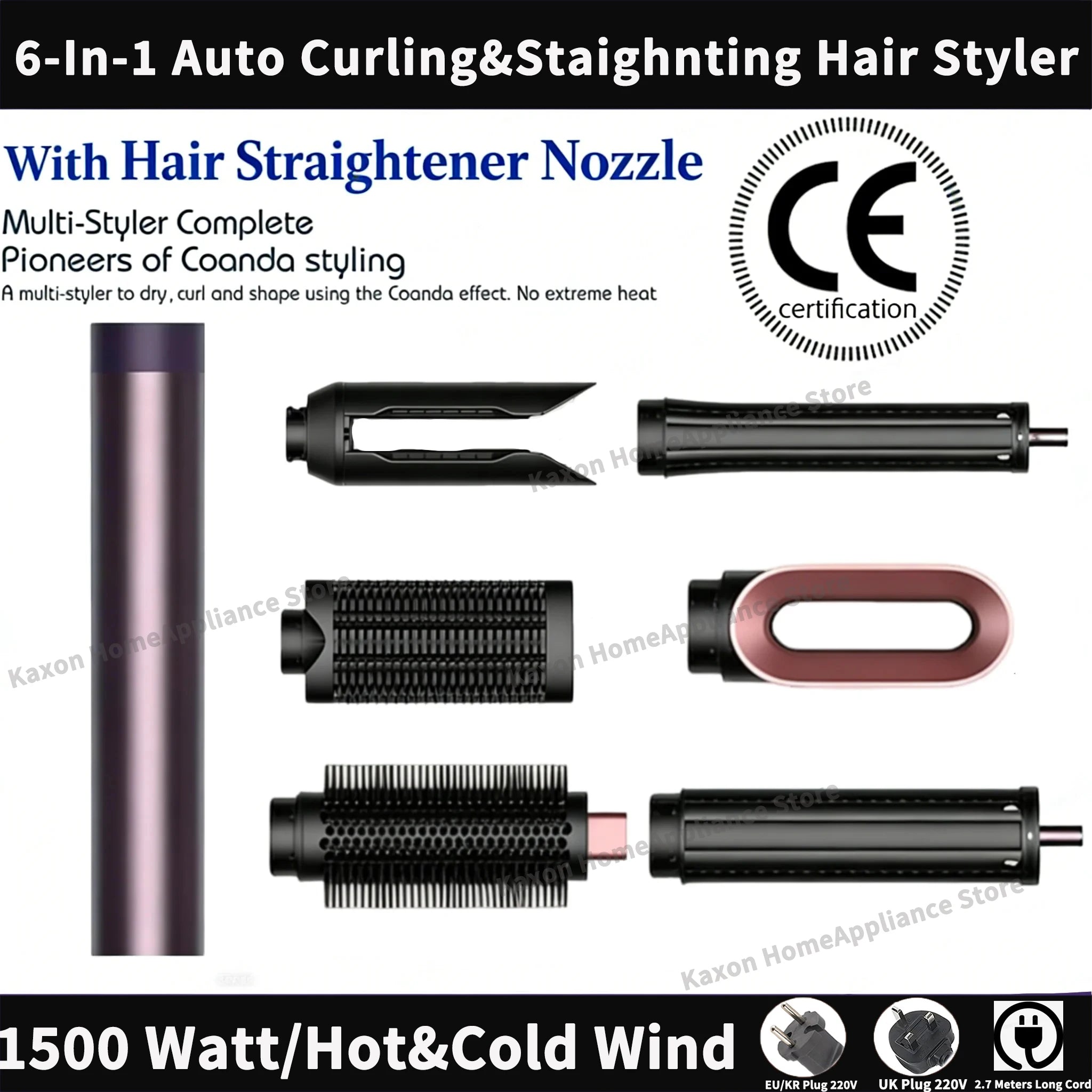 SenCiciMen 6-in-1 purple auto hair styler set with curling barrels, dryer attachment, and brushes for professional curls.