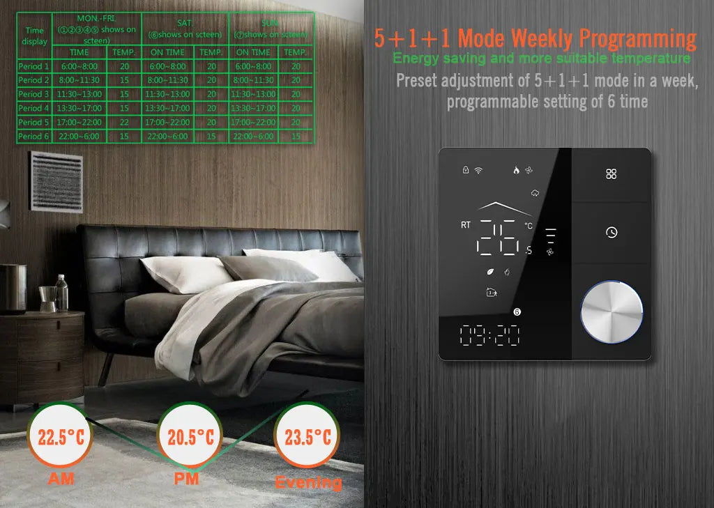 24V 110V 220V Heating Thermostat Matter for Compatible ZIGBEE WIFI Protocol Work Apple HomeKit,Google Assistant,Amazon Alexa
