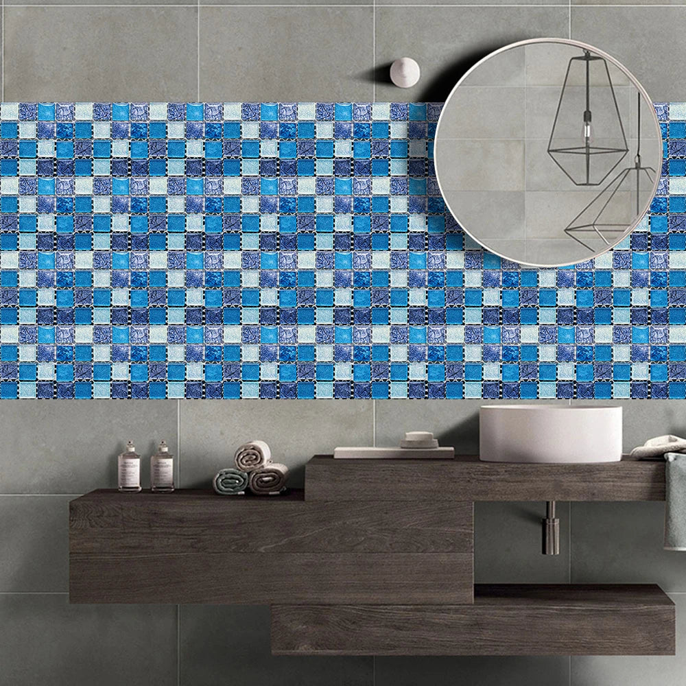 10pcs Flat Mosaic Style Tiles Sticker Kitchen Bathroom Waterproof & Oilproof Art Wall Sticker Peel & Stick Surface Glossy Film