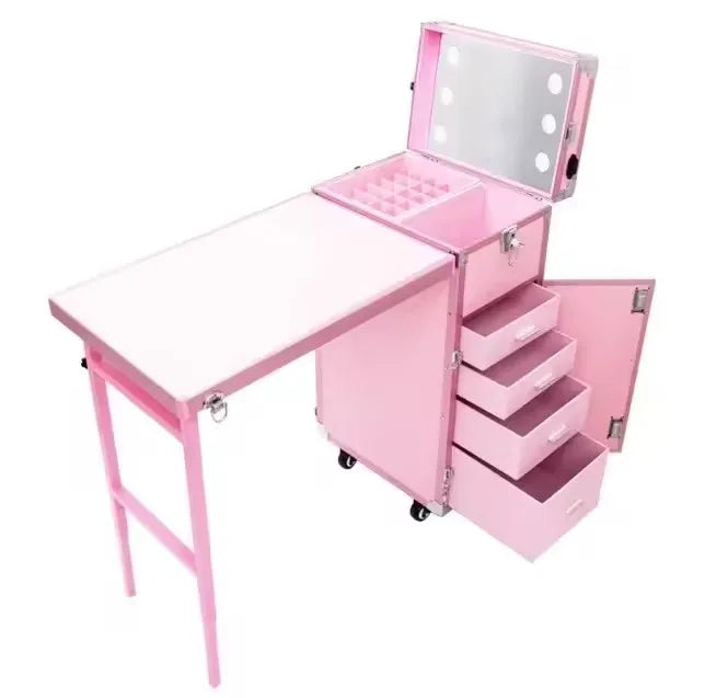 Rolling Manicure Table | Foldable Makeup Train Case - Tidesmit Massage Chairs Colorful Pink Tidesmit