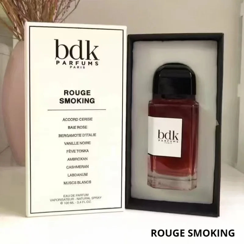 BDK Parfums Rouge Smoking EDP: 100ml cherry & vanilla unisex perfume in a sleek, rectangular glass bottle.
