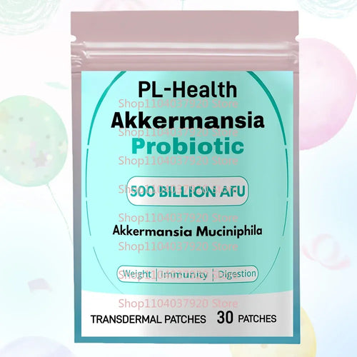 PL-Health Akkermansia probiotic transdermal patches bag label, 30 patches