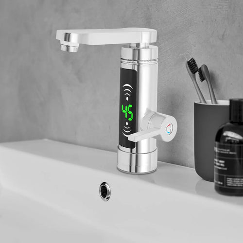 Stainless steel electric kitchen faucet water heater with LED temperature display and lever
