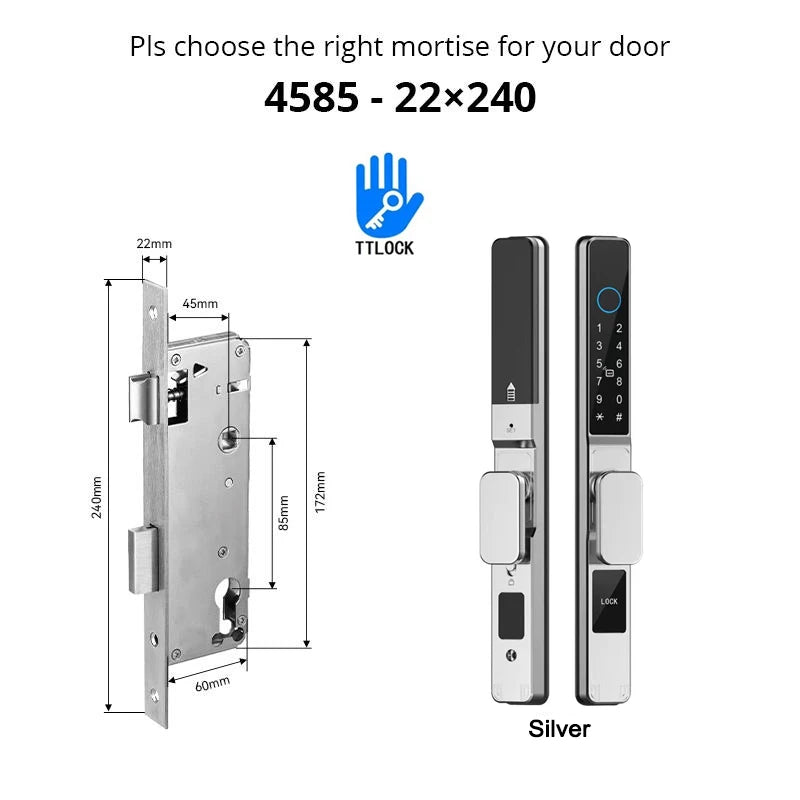 Slim 3.5cm Waterproof Aluminum Smart Door Lock with TTLock Bluetooth Fingerprint Password IC Card APP Control for Sliding Doors