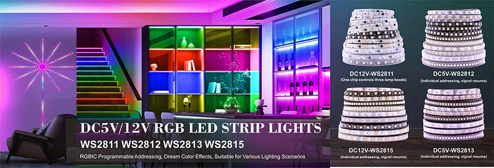 5m/roll WS2815 DC12V (WS2813/WS2812B) RGB LED Pixels Strip Light Individually Addressable LED Dual-Signal 30/60/144 Pixels/Led/m