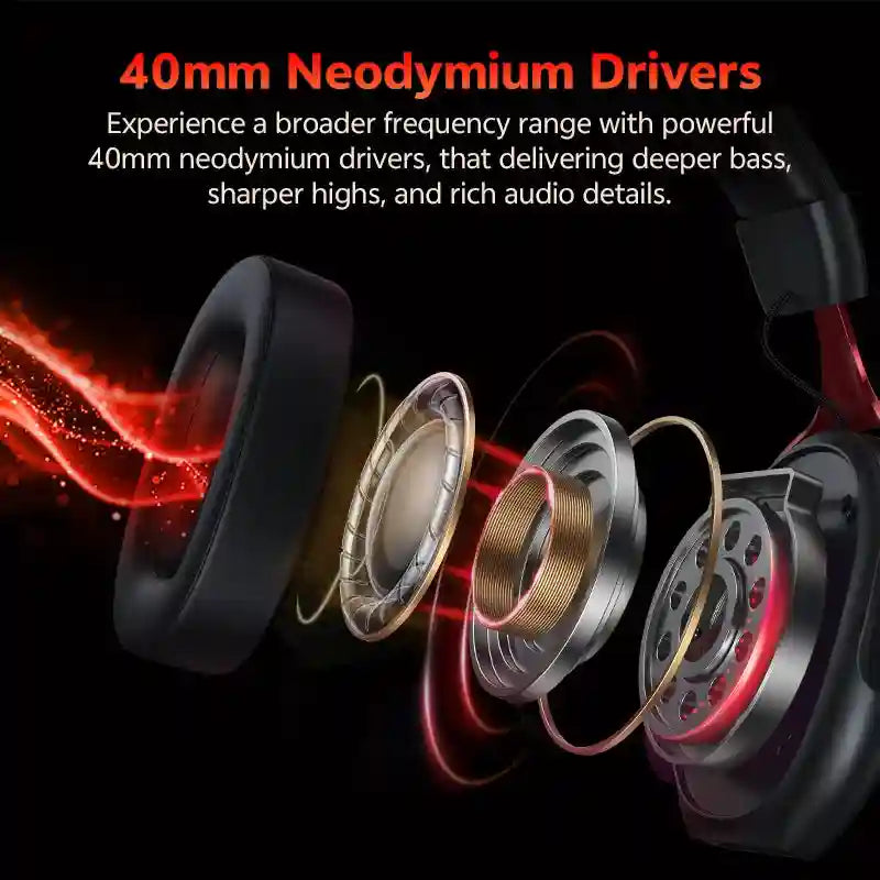 Wired Gaming Headset 7.1 Surround Sound - Ergonomic Over-Ear Black Tidesmit