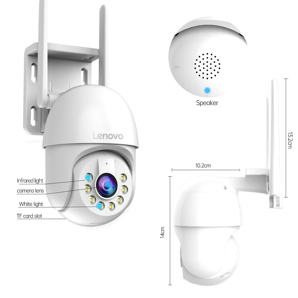 Lenovo 2K PTZ WIFI CCTV Surveillance Camera HD Color Night Vision Auto Tracking 5X Digital Zoom Outdoors Video Security Monitor