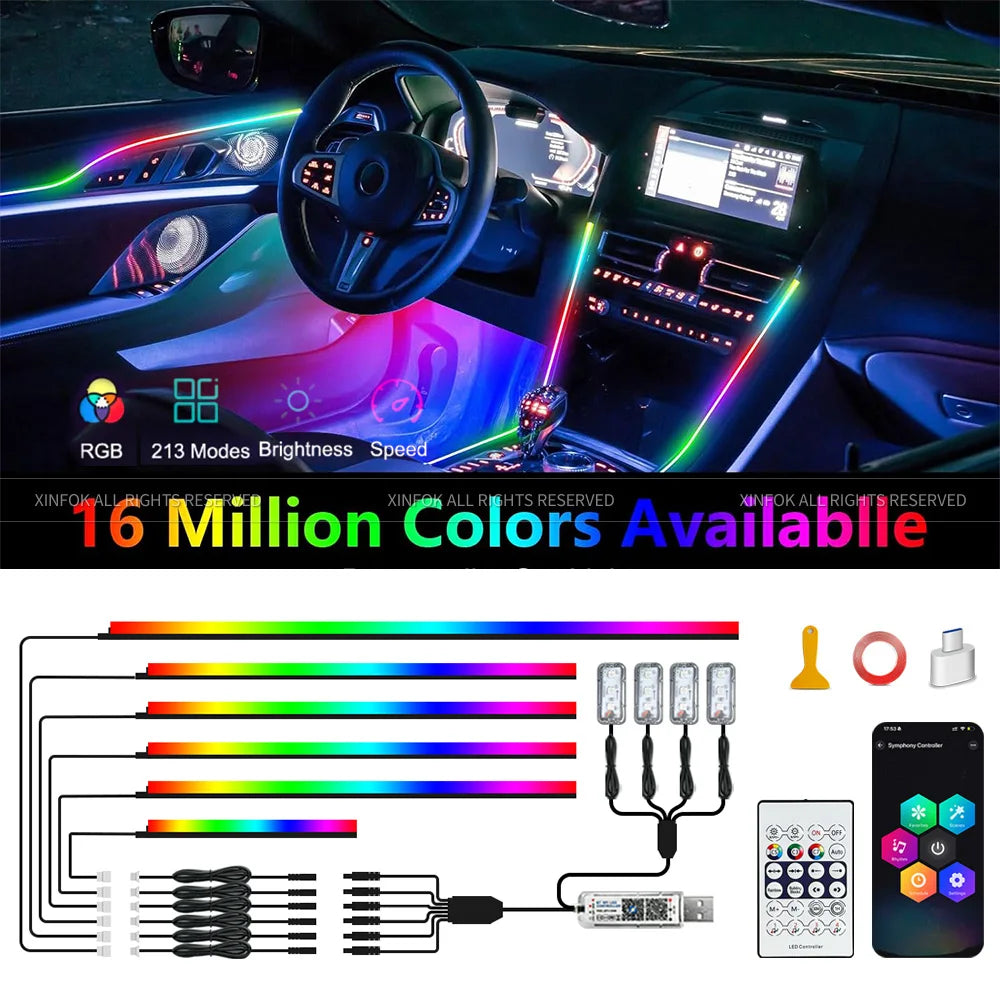 RGB Car Ambient LED Strip Lights with Music Sync App Control Tidesmit