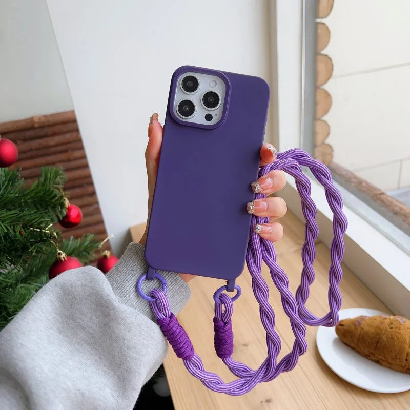 iPhone 16 Pro Max Crossbody Case with Shockproof Lanyard TPU Cover Purple Haoquan6 Tidesmit