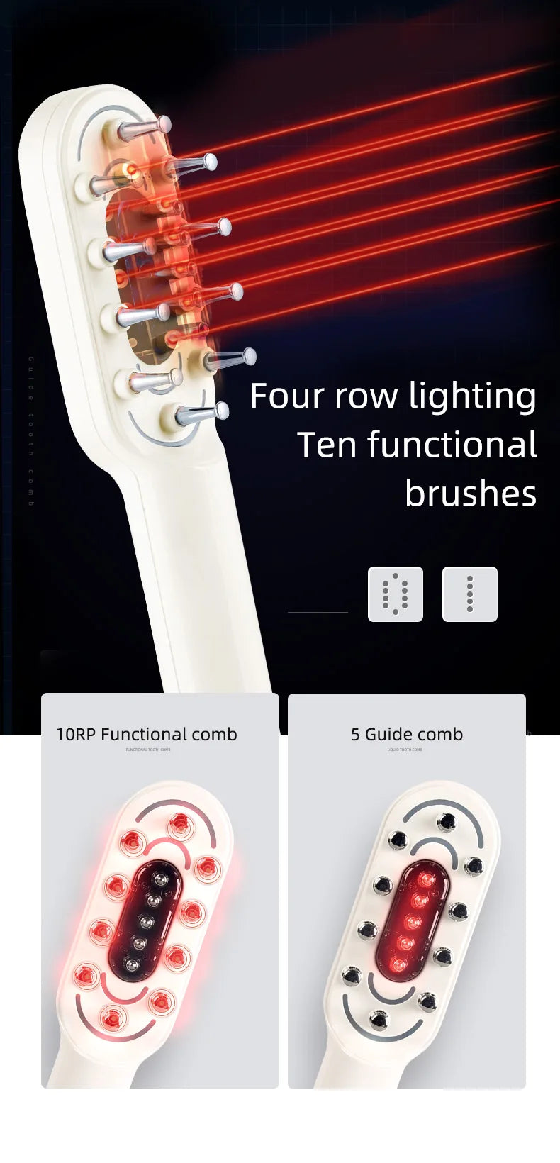 Red Light Therapy Hair Growth Comb - Professional Scalp Massager Relaxation Treatment Tidesmit