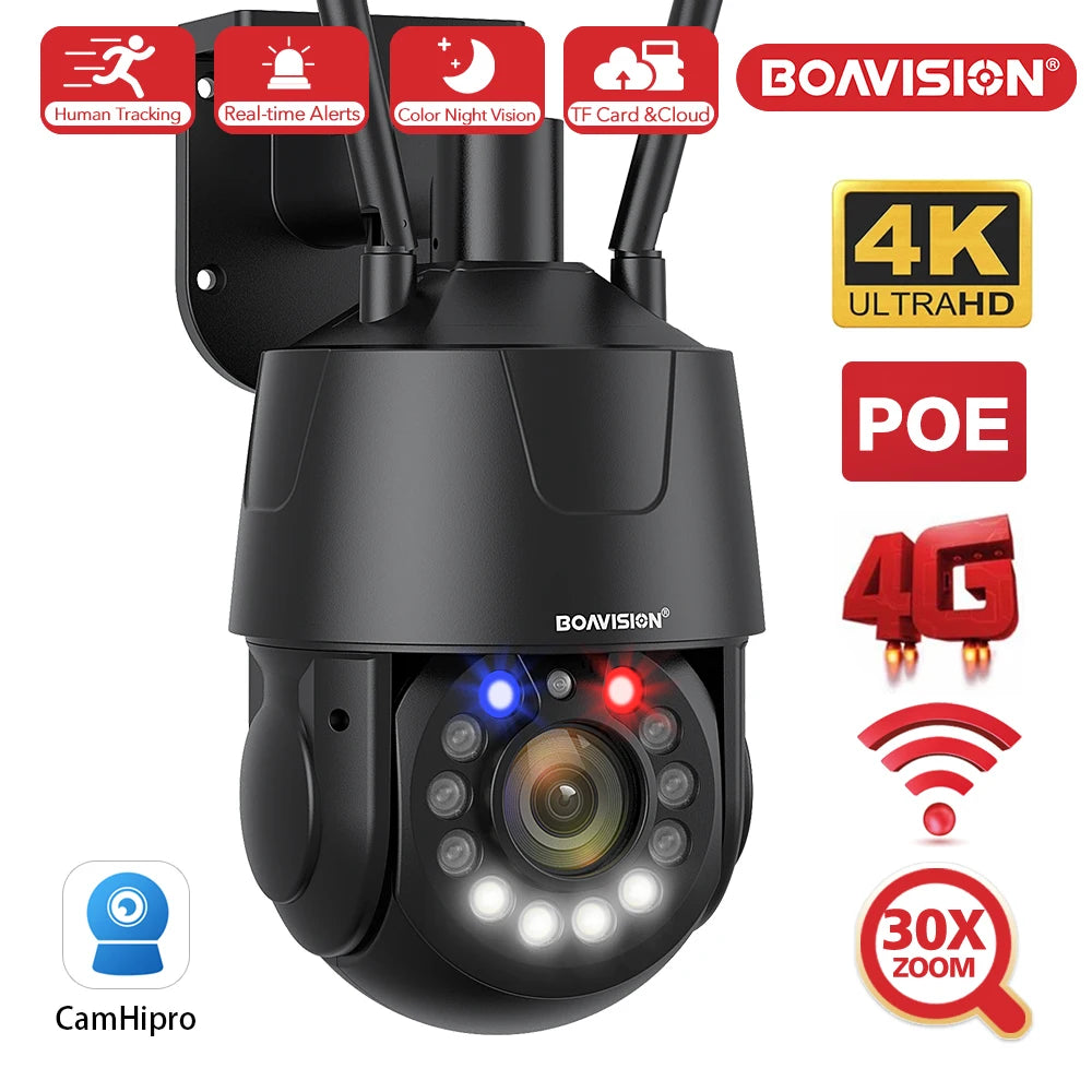 Outdoor Surveillance Camera WIFI 4G POE 8MP 5MP 30X Optical Zoom AI Auto Tracking 150M IR Distance Metal PTZ Security Camera