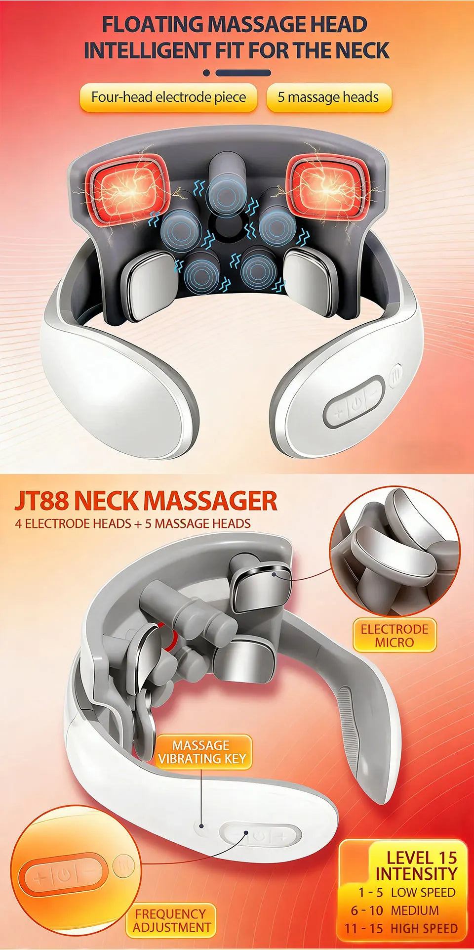 Vibration Neck Massager with Heated Pulse Relief - H808 Model Back Massage Instrument Tidesmit