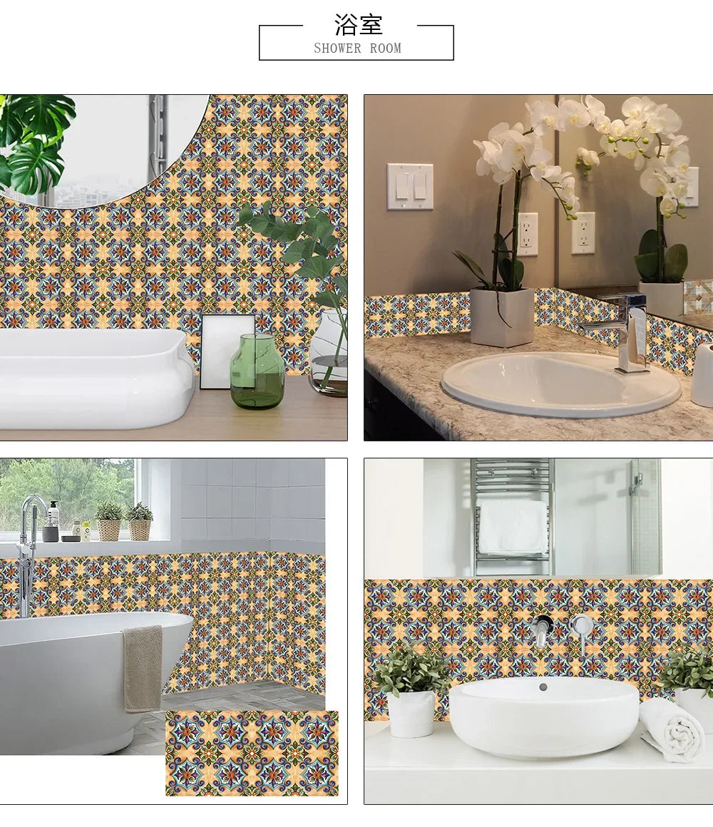 10pcs/set 10/15/20/30cm Flat Marble Mosaic Hard Tiles Wall Sticker Kitchen Bathroom Floor Diagonal Decor Wallpaper PVC Art Mural