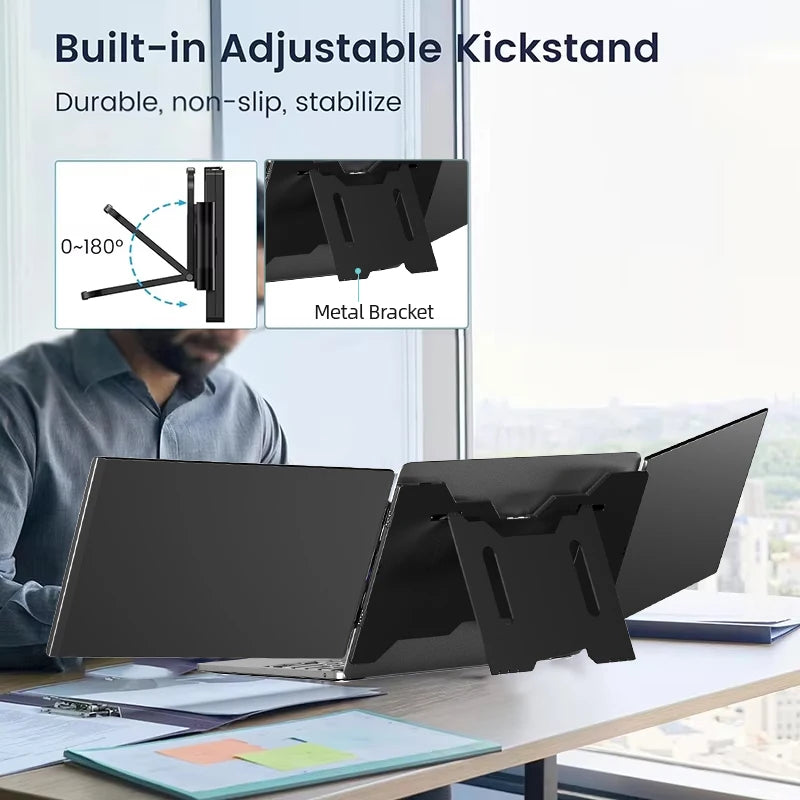 Sibolan 15.6" Dual Screen Portable Monitor 1080P 60Hz Metal Body Type-C Plug Laptop Triple Display Extender For Win mac OS