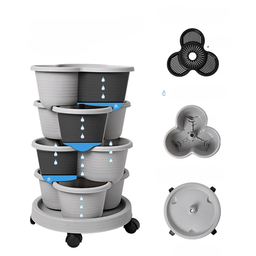 3-4-Tier Stackable 3-Petal Modular Vertical Garden Planter with Wheels Movable for Strawberries, Herbs, & Vegetables,