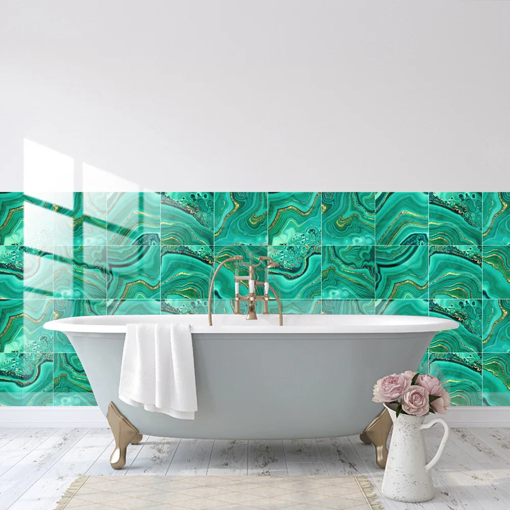 10pcs Crystal Tile Wall Stickers Self-Adhesive Kitchen Tiles PVC Backsplash Stickers Peel and Stick Bathroom Faux Stone Effect