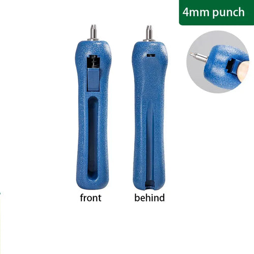 4mm blue drip irrigation tubing hole puncher tool, front and back views