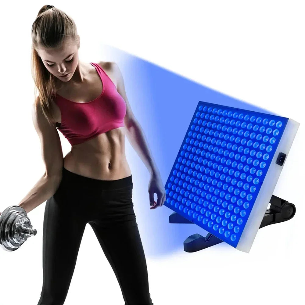 Adjustable 225 LED purple light tanning lamp with stand for body skin care and home UV tanning session.