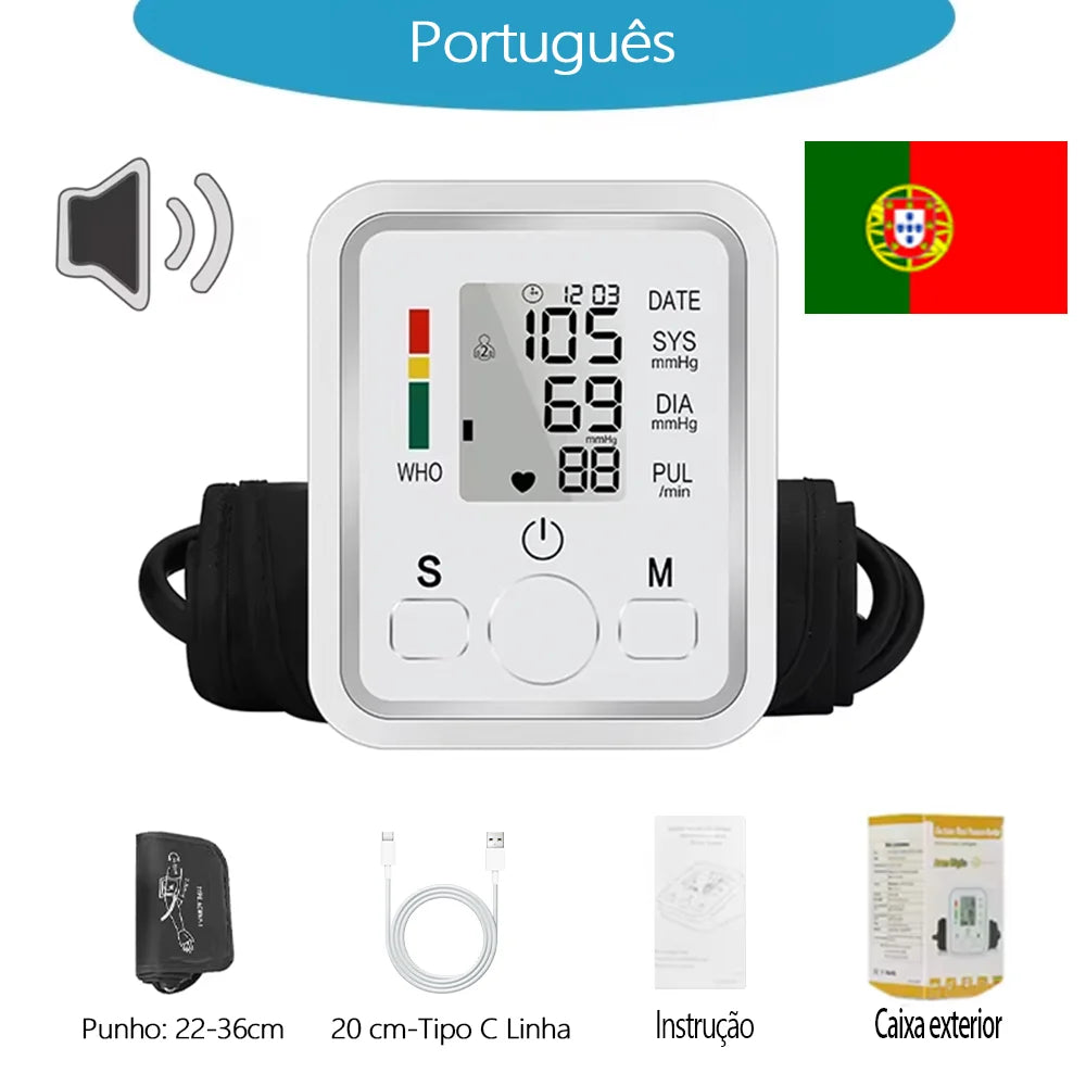 Spanish Voice Digital Arm Blood Pressure Meter Medical Pressure Monitor Tonometer Tensiometer Heart Rate Pulse Sphygmomanometer