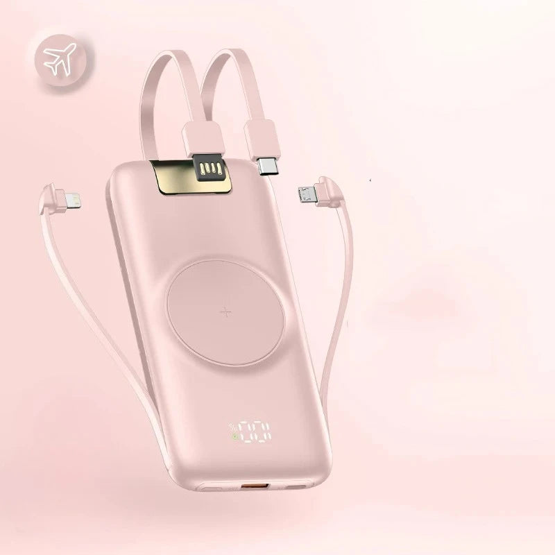 20000mAh Fast Charging Power Bank with Built-in Cables by Tidesmit Pink Tidesmit