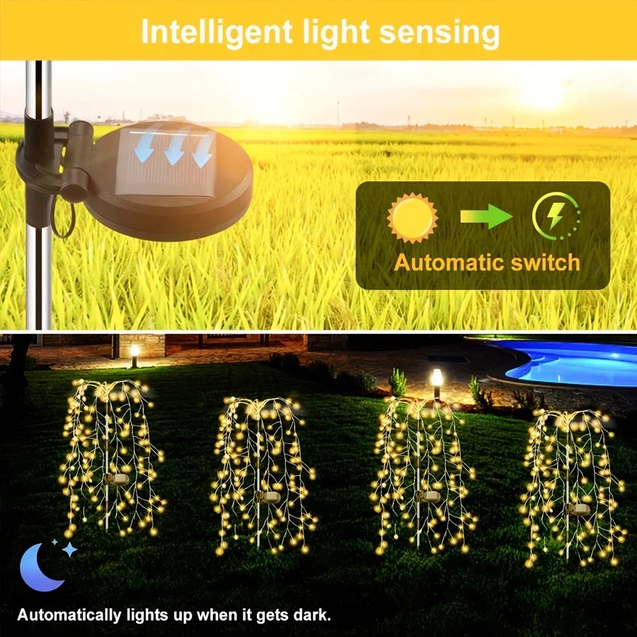 2/4Park 180LED Solar Powered Firecracker Light with 8 Lighting Modes, Outdoor Lawn Lights Smart Decorative Lighting, From dusk till dawn Solar Fairy Lamp for Courtyards, Lawns, Gardens, Pathways, Garden Decor