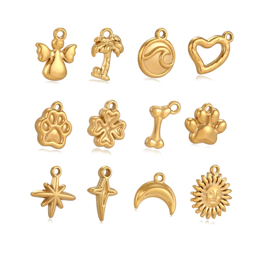 Assorted gold-tone pet paw and nautical charm pendants, small hanging loops